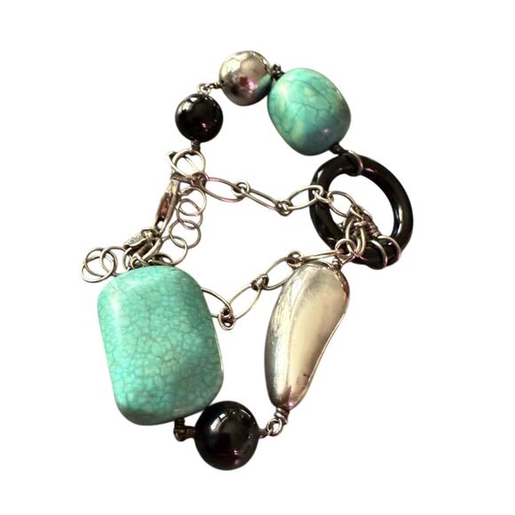 925 Sterling Silver Chainlink Beaded Bracelet - Picture 1 of 12